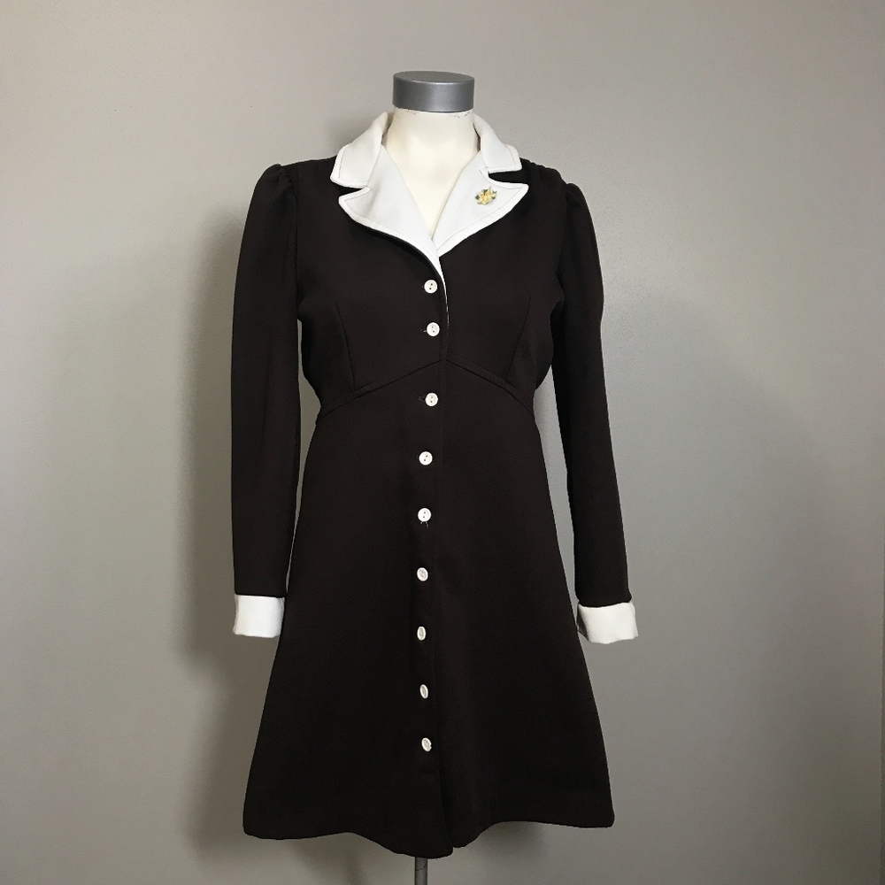 VINTAGE 60s Dark Brown Button Down Dress